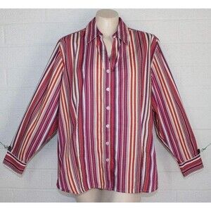 Chico's 3 XL Colorful Striped Long Sleeve Cotton Blend Blouse Top